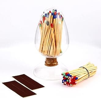 100Pcs 2.5'' Rainbow Matches in a Jar with Striker, Glass Match Holder with Striker, Glass Match Cloche with Striker, Match Striker Jar with Safety Matches, Includes 3 Free Striker Strips