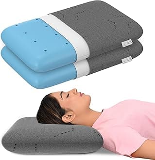 MY ARMOR Ventilated Cool Gel Memory Foam Pillows, Orthopedic Pillows for Neck Pain Relief, Queen Size - 4.5 Inch High with Grey Colour Removable Pillow Cover - Pack of 2