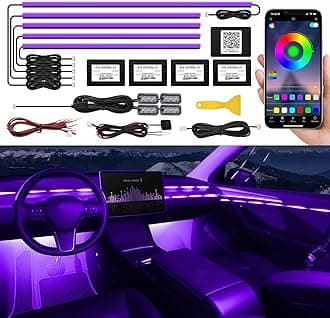 Acrylic Interior Car LED Strip Light with Wireless APP, RGB 10 in 1 with 175 inches 593 LEDs Fiber Optic Ambient Lighting Kits, 16 Million Colors Sound Active Function Car Neon Lights