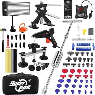 Super PDR Dent Remover Tool for Car, Paintless Dent Removal Kit with Bridge Puller, Dent Lifte, T-Bar, PDR Light, Slide Hammer for Small & Large Dent, Car Dent Puller Kit Automotive Body Dent Remove