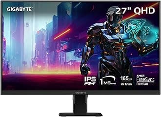 GIGABYTE GS27Q 27" 165Hz 1440P Gaming Monitor, 2560 x 1440 SS IPS Display, 1ms (MPRT) Response Time, HDR Ready, FreeSync Premium, 1x Display Port 1.4, 2X HDMI 2.0