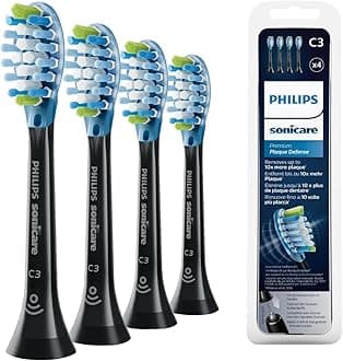 Philips Sonicare Original C3 Premium Plaque Defence Standard Sonic Toothbrush Heads - 4 Pack in Black (Model HX9044/33) (Packing May Vary)