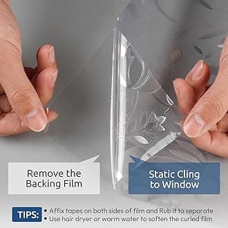 rabbitgoo Window Privacy Film, Decorative Stained Glass Window Film, Heat Blocking Window Clings, Renter-Friendly Static Cling Frosted Window Sticker Covering for Home, Rainbow Tulip 17.5" x 118.1"