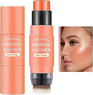 Milk Jelly Blush, Blush Stick With Brush,Waterproof Multi Cream Makeup,Lightweight,Long-Lasting,2 In 1 For Cheeks & Lip Tint Eyeshadow Makeup(Orange)