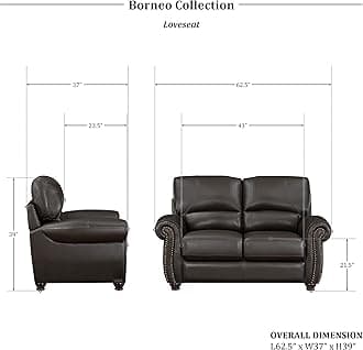 Lexicon Leather Match Sofa Set, Top Grain Leather Match Living Room Furniture Sets, Include Sofa Couch and Loveseat, 2-Piece Set, Dark Brown​