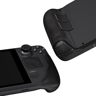 PlayVital Premium Split Handle Grips Soft Rubber Grip Pads for Steam Deck LCD & OLED, Trackpads Skin Grip Trigger Back Button Grip Stickers Set with Thumb Grip Caps - Hexagonal Diamond Textured Black