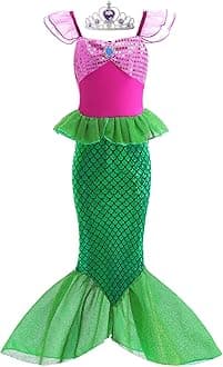 Mermaid Dress, Mermaid Tail Costume Little Girls Princess Dress up with Crown for Girl 3-8 Gift
