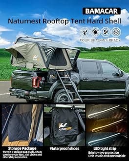 BAMACAR Naturnest Rooftop Tent Hard Shell 2-4 Person Nature Nest Roof Top Tent Hardshell Hard Top Claim Shell Overland Car Roof Rack Top Tents For Jeep SUV Van Pickup Truck Vehicle Trailer Car Camping