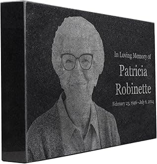 Black Granite Memorial Headstone for Lost Loved Ones, Dogs, Cats, and Family Pets. " Great for Your Garden, Tree Dedication, or in a Cemetery. Includes your personal photo and text. (14 x 9 x 2")