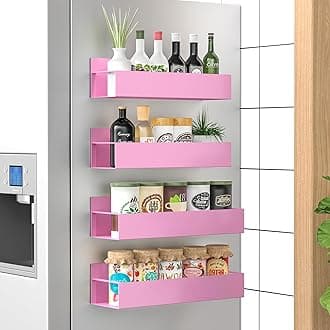 4 Pack Magnetic Spice Storage Rack Organizer for Refrigerator and Oven, Pink Fridge Organizers and Storage