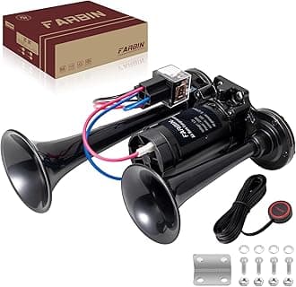 Black Air Horn for Truck Train Horn for Car Loud Car Horn with Button Truck Horns with Compressor 12v Airhorns Horns Loud Dual Trumpet