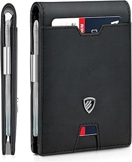 RUNBOX Mens Slim Wallet with Money Clip RFID Blocking Bifold Credit Card Holder for Men with Gift Box, Bicolor Crazy Horse Black, Minimalist