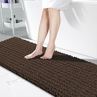 Yimobra Bathroom Runner Rug 70x24 Inch - Extra Long Non Slip Chenille Bath Mat, Soft & Absorbent, Machine Washable Shaggy Hallway Carpet for Vanity Tub Shower, Brown Home Decor Accessories