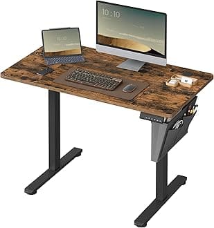 VASAGLE Electric Standing Desk, Height Adjustable Desk, 60 x 110 x (72-120) cm, 4 Memory Heights, Storage Pocket, for Home Office, Study, Rustic Brown and Ink Black LSD131K02