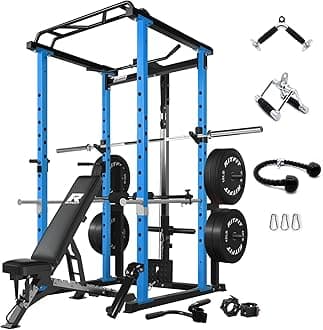 RitFit Power Cage with Optional LAT PullDown/Cable Crossover/Smith Machine System, 1000LB Squat Rack for Home & Garage Gym, with Weight Storage Rack and More Training Attachments, ASTM-Certified