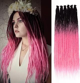 Leeven Synthetic Dreadlock Extensions 20 Strands 24 Inch Single Ended Ombre Pink Crochet Dreads Extensions 0.6 cm Width Handmade Loc Extensions Reggae Style Braiding Hair for Women Men