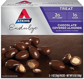 Endulge Treat Chocolate Covered Almonds. Rich & Crunchy. Keto-Friendly.1 Oz, 5 Count (Pack of 4)