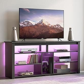 Bestier LED Tall Entertainment Center, 55/60/65 inch TV Stand with Storage for PS5 Xbox, Adjustable Shelf Media Console for Living Room, Black Marble