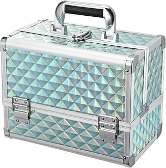 Makeup Box 11.6-Inch Cosmetic Train Case for Women Travel Jewelry Organizer with Compartments & Mirror Portable Lockable Make-up Trunk Turquoise