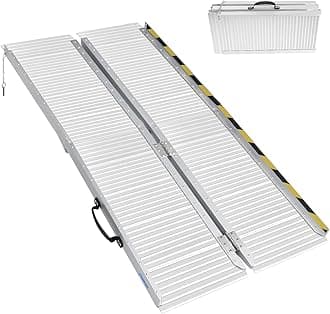 Ruedamann 5'L × 29" W Wheelchair Ramp, 600 LBS Capacity, Using Height 10" Threshold Ramp, Portable Folding Handicap Ramp, Mobility Ramp for Home, Wheelchairs, Steps, Stairs, Doorways, Curbs