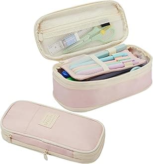 Sonuimy Large Capacity Pencil Case Pouch, Cute Aesthetic Big Capacity Zipper Pencil Cases Pen Portable Office Stationery Makeup Bag, Desk Organizer for College Adults Women Men- Pink