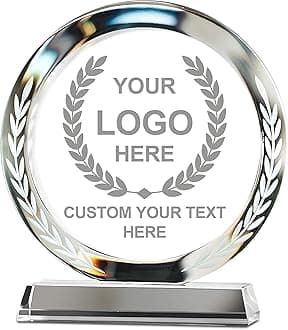 Emoragifou 6.69 x 5.9” Custom Crystal Trophy Award, Customized Engraved Crystal Award Plaque with Your Logo/Emblem/Text, Personalized Awards and Trophies for Sports, Corporate Events, Games Nights