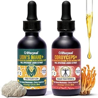 Cordyceps +Lion's Mane Extract Performance Pack - Organic Mushroom Supplement for Energy, Focus & Mental Clarity - USA Made, Pure & Potent Mushroom Liquid Drops for Adults