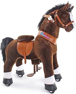 PonyCycle Ride on Horse Toy Walking Rocking Horses Classic Model U (with Brake/ 36" Height/Size 4 for Age 4-7 Boy Gifts) Ride Horse Giddy up Pony Animal Toys Chocolate Brown Ux421
