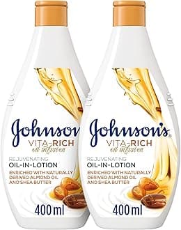 Johnson's Vita-Rich Rejuvenating Body Lotion, Oil-In-Lotion Formula for Deep Hydration and Skin Rejuvenation, 400ml (1+1 FREE), enriched with vitamins and antioxidants.