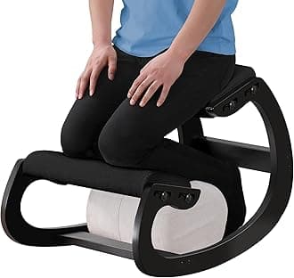 Adjustable Kneeling Chair, Wooden Ergonomic Chair Knee Chair Posture Chair - Improve Your Posture with an Angled Seat for Home,Office (Cylindrical Black)