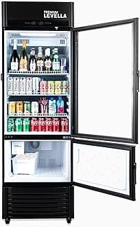 PremiumLevella PRFIM1257DX Glass Door Display Refrigerator 12.5 cu ft Commercial Beverage Cooler Merchandiser With Automatic Ice Maker