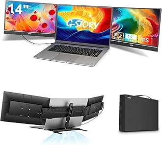 G-STORY Triple Laptop Screen Extender, 14" FHD 1080P Portable Laptop Extended Monitor, One Cable Connect Dual Screen Monitor Compatible with Mac/Windows Fits 13"-17.3" Laptops (Built-in Cooling Fan)