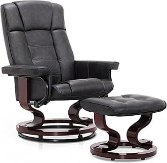 MCombo Manual Swivel Recliner with Ottoman, Chair Ottoman Set for RV Small Spaces, Living Room, Bedroom, Office 9019 4919 (Faux Leather, Dark Grey)
