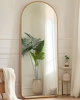 Full Length Mirror, 58"x18" Floor Mirror, Floor Standing Mirror Freestanding Arch Full Body Mirror with Stand for Bedroom, Hanging Mounted Mirror for Living Room Cloakroom, Gold