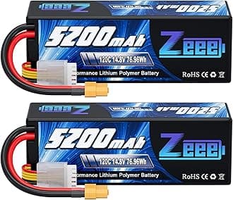 4S Lipo Battery 5200mAh 14.8V 120C Hard Case RC Battery with XT60 Plug for RC Car Truck Vehicles RC Buggy Truggy 1/10 Scale Racing Crawler Monster RC Hobby Models(2 Pack)
