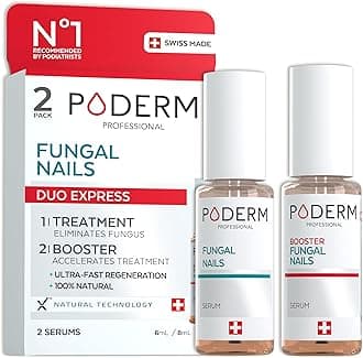 Poderm Pack Duo 2-in-1 Anti Fungal Nail Treatment for Severe Nail Infections | Swiss-Made Serum & Booster | No Filling Needed | Nail Fungus Treatment for Damaged Toenails | Created by a Podiatrist