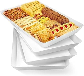 WOWBOX 4 pcs Serving Tray for Entertaining, Grilling BBQ Accessories, Serving Platters for Snacks, Fruit, Reusable Plastic Trays for Serving Food and Pantry Organization in Kitchen & for EasterParties