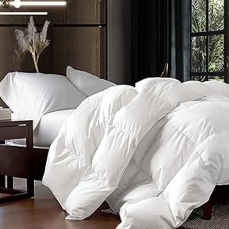 Luxurious Palatial King/Super King 120" x 98" Size Goose Down Fiber Waterfowl Feather Fiber Comforter Duvet, 100% Egyptian Cotton Cover, 80 oz. Fill Weight, Baffle Box Design, White Solid