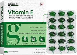 GLIMLACH Vitamin E Capsule for Glowing Face, Skin and Hair Nutrition, Vitamin E Capsule Pack with Nutrient-Rich Formulation for Face Care, Skin Care and Hair Care (15 Capsules Each) (Pack of 7)