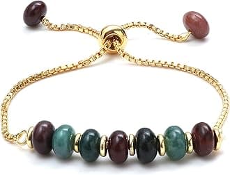 Gempires Bloodstone Bolo Bracelet, Crystal Beads Bracelet For Women, Gift for Best Friend, 14k Yellow Gold Plated Slider Chain, 6 to 8-inch Adjustable Bracelet