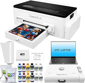 A3 l1800 DTF Transfer Printing Machine with Roll Feeder, White Ink Circulation and Easy Operation,DTF Printer Bundle for Dark and Light Clothing (Printer+Oven+Laptop+consumable)