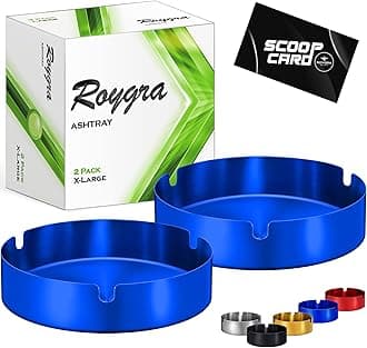 roygra Ash Tray (2 Pack), Outdoor Ashtray for Outside Patio, Stainless Steel Ashtrays for Cigarettes with 3 Holder, Smoking Accessories, Home Décor, Ashtrays for Smokers Indoor - Blue, X-Large