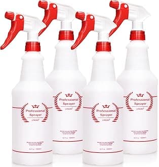 Uineko Plastic Spray Bottle (4 Pack, 32 Oz, All-Purpose) Heavy Duty Spraying Bottles Leak Proof Mist Empty Water Bottle for Cleaning Solution Planting Pet with Adjustable Nozzle and Measurements