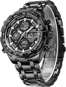 Men's Luxury Stainless Steel Quartz Digital Watch Outdoor Sports Men's Waterproof Large Heavy Duty Watch