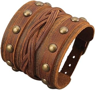 GelConnie Leather Cuff Bracelet Punk Braided Bracelets Rock Leather Wristbands Faux Mens Leather Bracelet Gothic Viking Bangle Adjustable Wrap Bracelet for Women, Men