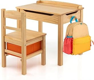 Kids Desk and Chair Set with Filp Top & Backpack Hook