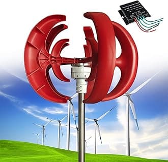 12000W Wind Turbine Generator, 12V/24V/48V 5 Blades Vertical Wind Turbine Kit, 3 Phase AC Generator, Low Wind Speed Starting Wind Power Generator with Controller for Home, Boat, Camping,Red-12V