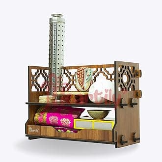Heartily® Utsav Beautiful Wooden Mandir for Home Small Size Puja Mandir for Home Wall Mounted Pooja Stand for Home Temple for Office or Shop, 12.7D x 30.5W x 20H Centimeters