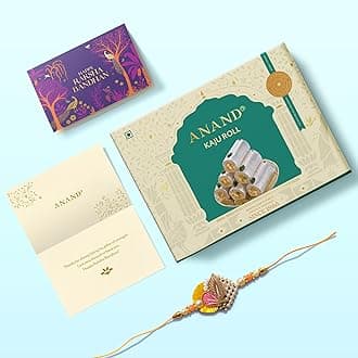ANAND Sweets Raksha Bandhan/Rakhi Kaju Roll Gift box | Kaju Roll (500g) + Rakhi + Greeting card and cover combo | Premium Cashew sweet | For Brother, Sister, Bhabhi | No Preservatives