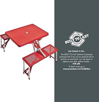 Picnic TIME Portable Folding Picnic Table with Seats for 4, Collapsible Aluminum Table with Benches & Umbrella Hole, Lightweight Foldable Table for Camping, Travel, Backyard, Tailgating | with Umbrella Hole